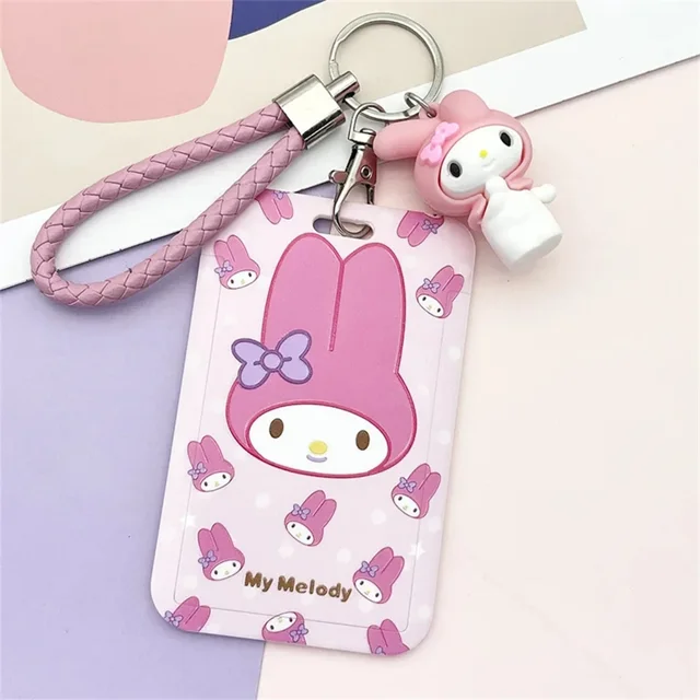 Llavero con colgante de anime Kawaii Sanrio Hello Kitty Cinnamoroll Kuromi My Melody, tarjetero con cordón y diseño de gato KT para niña