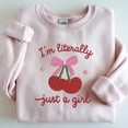 thumbnail image 2 of EMBROIDERED I'm Literally Just a Girl Sweatshirt, Cherry Bow Aesthetic Crewneck, Y2K Cute Girl Shirt, Kawaii Pink Red Sweater, 2 of 5