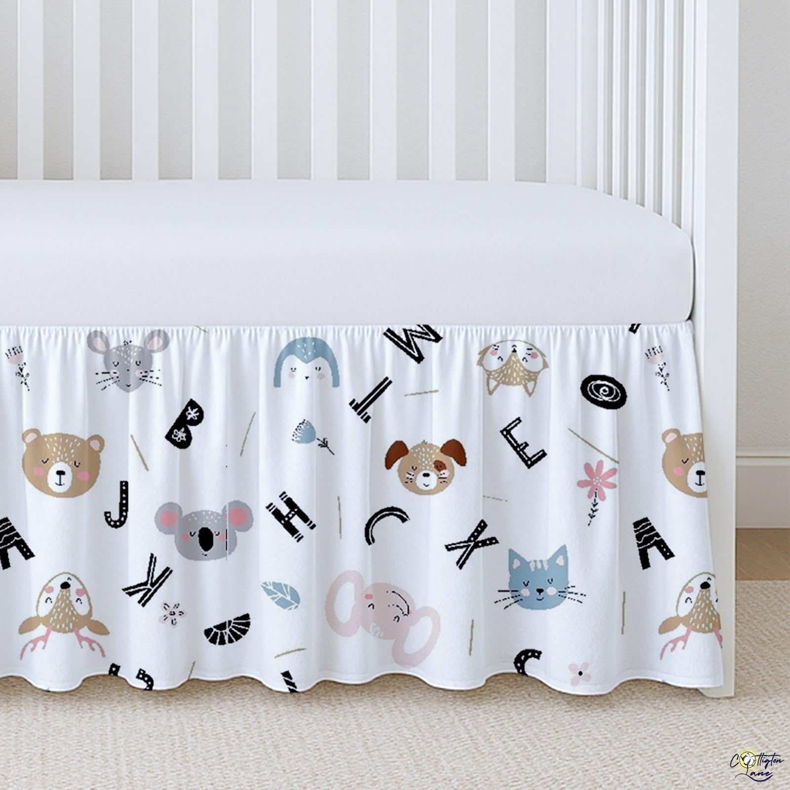 Skirt Dust Ruffle  Soft & Durable Bedding For Or Fits Standard 28" X 52"+14" Drop Classic Ruffled Design Alphabet Adventure