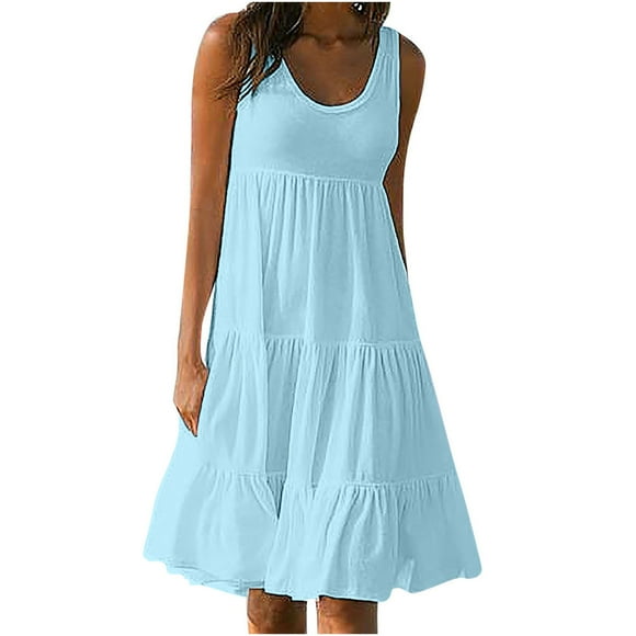 Yuyuzo Plus Size Dresses for Women 2024 Casual Sleeveless Sundresses Summer Beach Dress Ruffle Party Dress