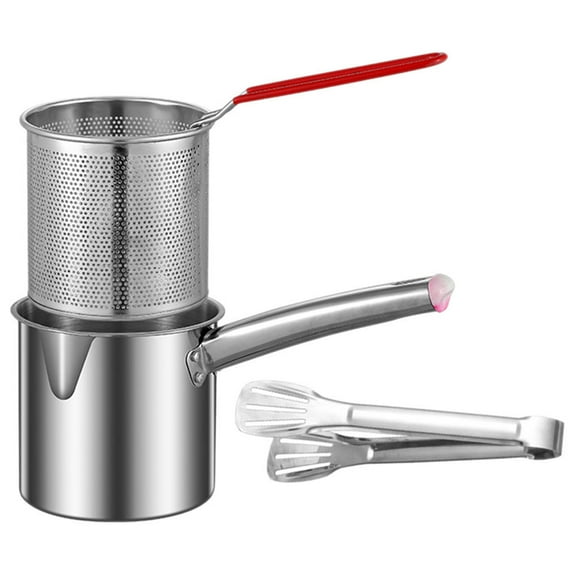 STRANDCHIC Compact Stainless Steel Deep Fryer Silver for Home Use Oil Splatter Prevention Easy Grip Handle 1Set