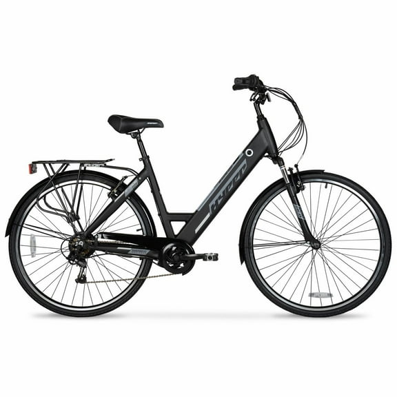 700c Hyper Bicycles E-Ride 36V Electric Commuter E-Bike for Adults, Pedal-Assist, 250W Motor, Black