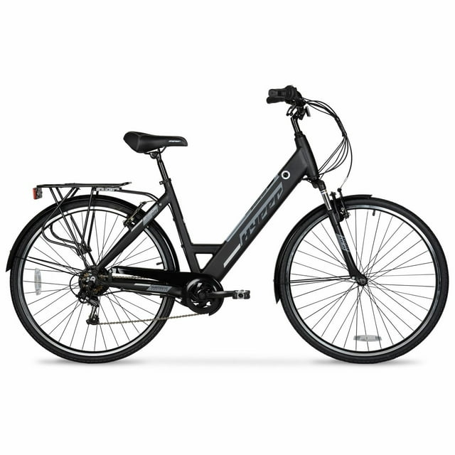 700c Hyper Bicycles E-Ride 36V Electric Commuter E-Bike for Adults, Pedal-Assist, 250W Motor, Black