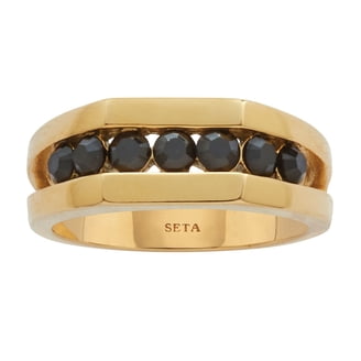 Men's Oval Black & White Cubic Zirconia Ring - 14k Gold-Plated Halo Ring (Sizes 8-13)