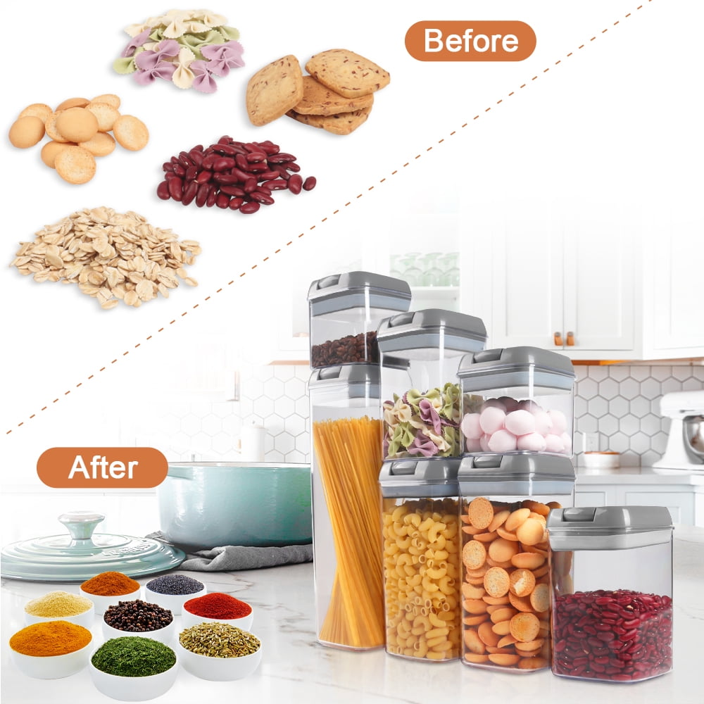 7 PCS Food Storage Containers With Lids, BPA Free Kitchen Airtight Storage Containers for Spaghetti, Pasta, Dry Food,Flour and Sugar, Plastic Canisters for Pantry Organization and Storage