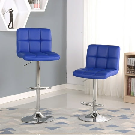 Elegant Bar Stools Roundhill Furniture 2 Swivel Elegant PU Leather Modern Adjustable Hydraulic Barstools, Blue ()
