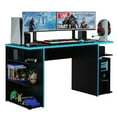 thumbnail image 2 of Madesa Large Modern Gaming Computer Desk 53 Inch with 5 Shelves Cable Management Student Study Wooden Table Home Office Gamer Desk for Kids and Adults - Black/Blue, 2 of 5