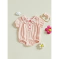 thumbnail image 3 of Suealasg Baby Girls Rompers Flower Embroidery Doll Collar Short Sleeve Jumpsuits Summer Bodysuits Clothes, 3 of 9
