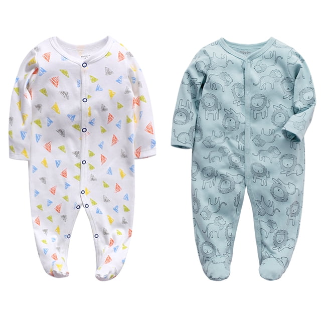 Mono de bebé de 2 piezas de León/triángulo con traje de gateo para pies, traje de gateo de temporada ilimitada