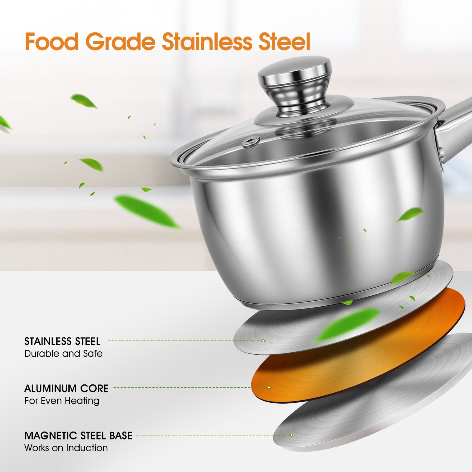 15 PCS Stainless Steel Cookware Set, Pots and Pans Set with Glass Lids, Kitchen Induction Cookware with Utensil Sets For Oven & Dishwasher ,Heavy Premium Kitchen Cooking