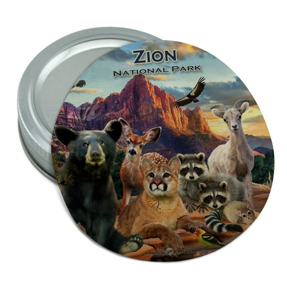Zion National Park Utah UT Animals Cougar Bear Deer Raccoons Round Rubber Non-Slip Jar Gripper Lid Opener