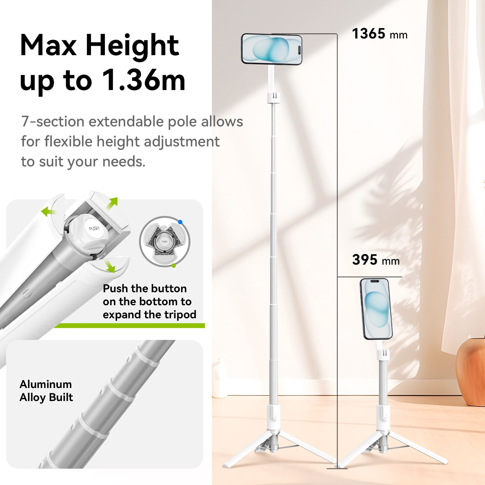 Ulanzi MG-003 Magnetic Phone Selfie Stick Tripod Pro with Bluetooth Remote, 360° Rotating Extendable Stand for Smartphones, MagSafe Compatible, Portable for Vlogging & Live Streaming