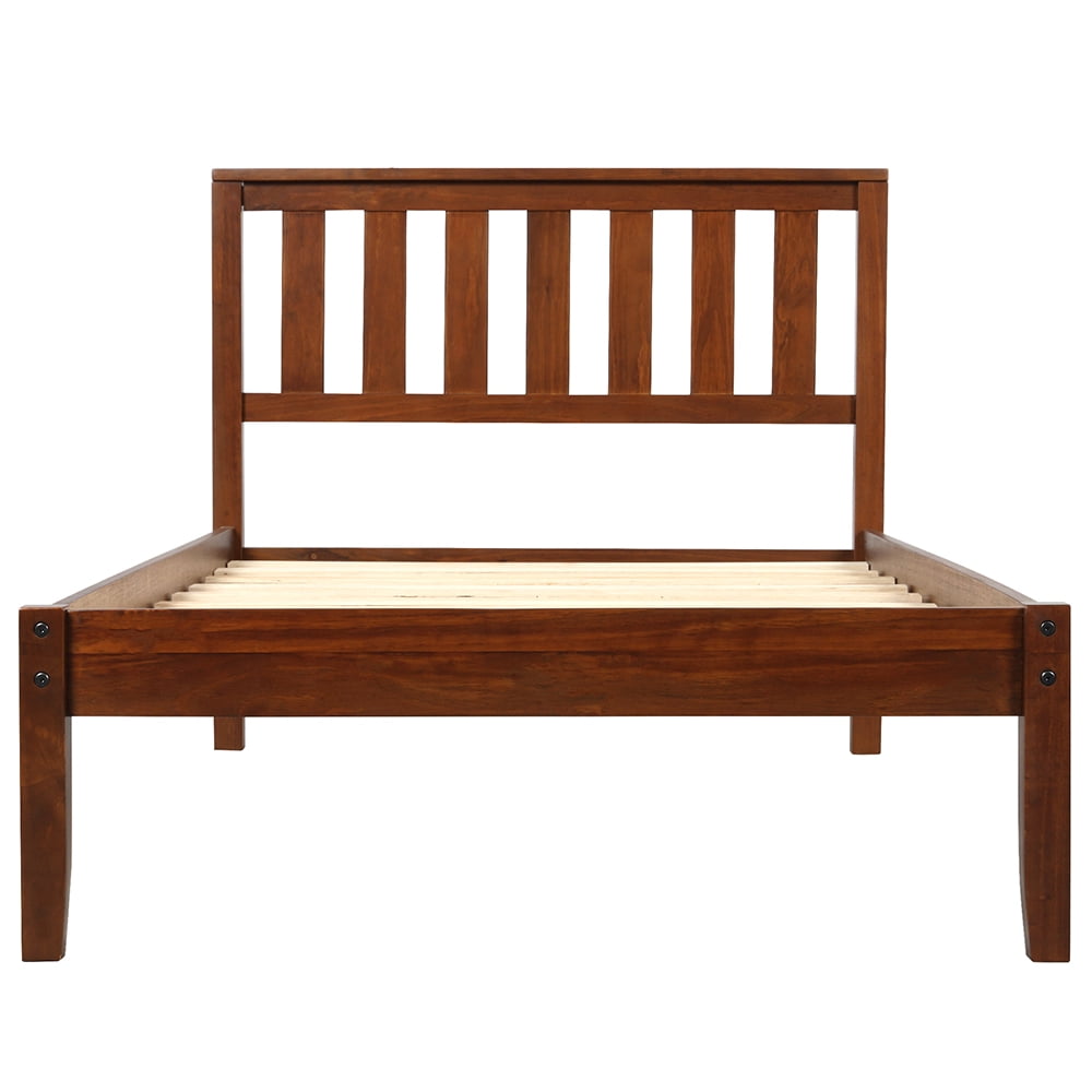 Bed Frame, Platform Beds with Headboard and Wood Slat Support, Twin/Walnut