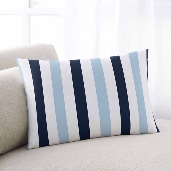 Navy Blue Aqua Striped Standard Size Pillow Cover, Pillowcase Protectors with Zipper, Breathable Decorative Throw Pillow Case Cover, Farmhouse Stripe Art Pillow Shams for Couch Sofa 20x26Inch