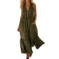 thumbnail image 2 of Levmjia Womens V Neck Maxi Dress With Pockets A Line Flowy Ruffle Hem Sleeveless Casual Long Dress Lightweight Solid Color Summer Sundress Beach Daily Wear, 2 of 7