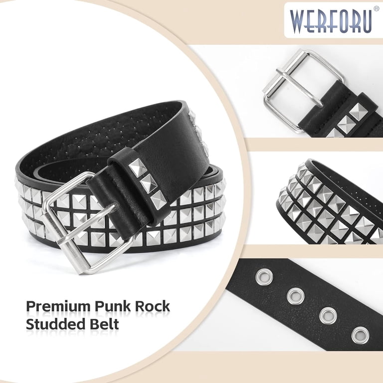 PU Leather Double Grommet Punk Studded Belt for Jeans BKpearl 2 Pack Double Grommet PU Leather Punk Belt, 2 Hole  main image 4