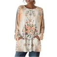 thumbnail image 3 of Uootdi Boho Tops for Women Long Sleeve Floral Bird Print Side Pockets Loose Fit Weekend Outings Casual Daily Soft Blouses Gift, 3 of 6