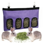 MELLCO Rabbit Guinea Pig Hay Feeder Bag,Small Animal Hay Feeder Storage, Hay Bag Hanging Feeder Sack for Chinchilla Bunny (Purple,4 Hole)