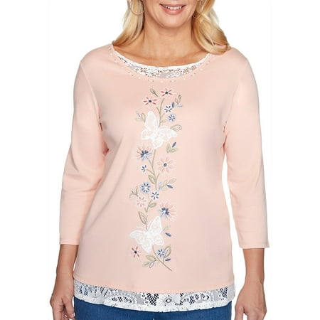 Alfred Dunner Womens Pearls of Wisdom Layered Top