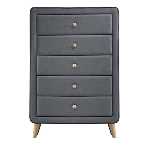 ACME Valda Upholstered 5 Drawer Chest in Light Gray Fabric