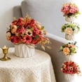 thumbnail image 1 of Ramo de rosas de seda artificial con jarrón de cerámica para decoración de mesa, oficina y centro de mesa de boda, 1 of 6