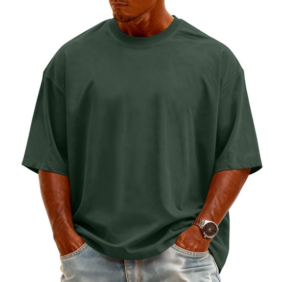 Men's Oversize T-Shirt Crew Neck Lightweight Knit Blend Stretch Summer Short Sleeve Solid Color Shirt S-3XL