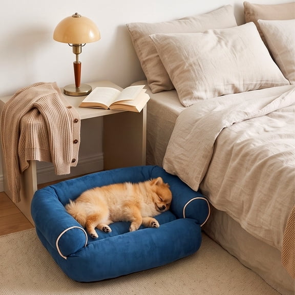 Soft Bolster Dog Bed Square Pet Sofa Bed Non Slip Base Washable Cushion Couch Bed for Small Medium Dogs Cats Indoor Rest Calming