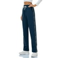 thumbnail image 3 of Women Casual Cotton Solid Drawstring Elastic Waist Long Straight Pants, 3 of 9