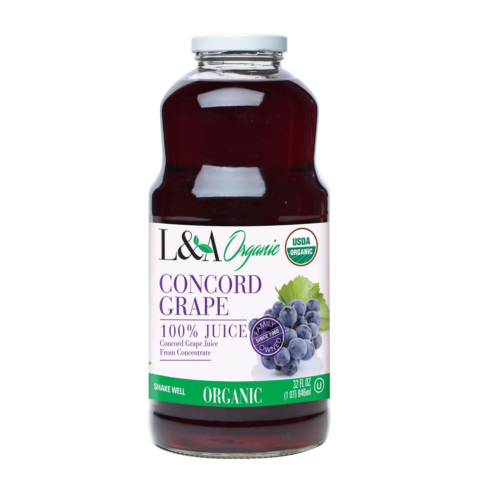 L&A 100 Organic Juice, Concord Grape, 32 Fl Oz, 1 Count