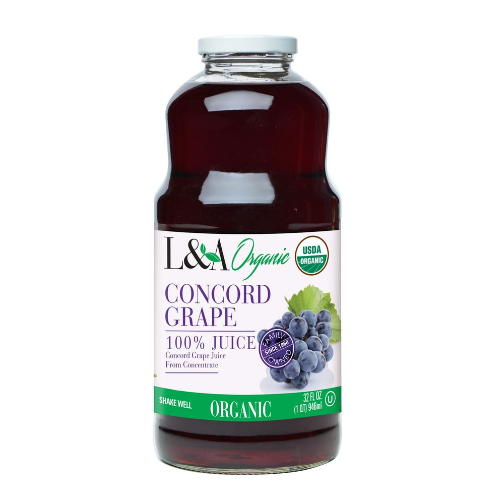 L&A 100 Organic Juice, Concord Grape, 32 Fl Oz, 1 Count