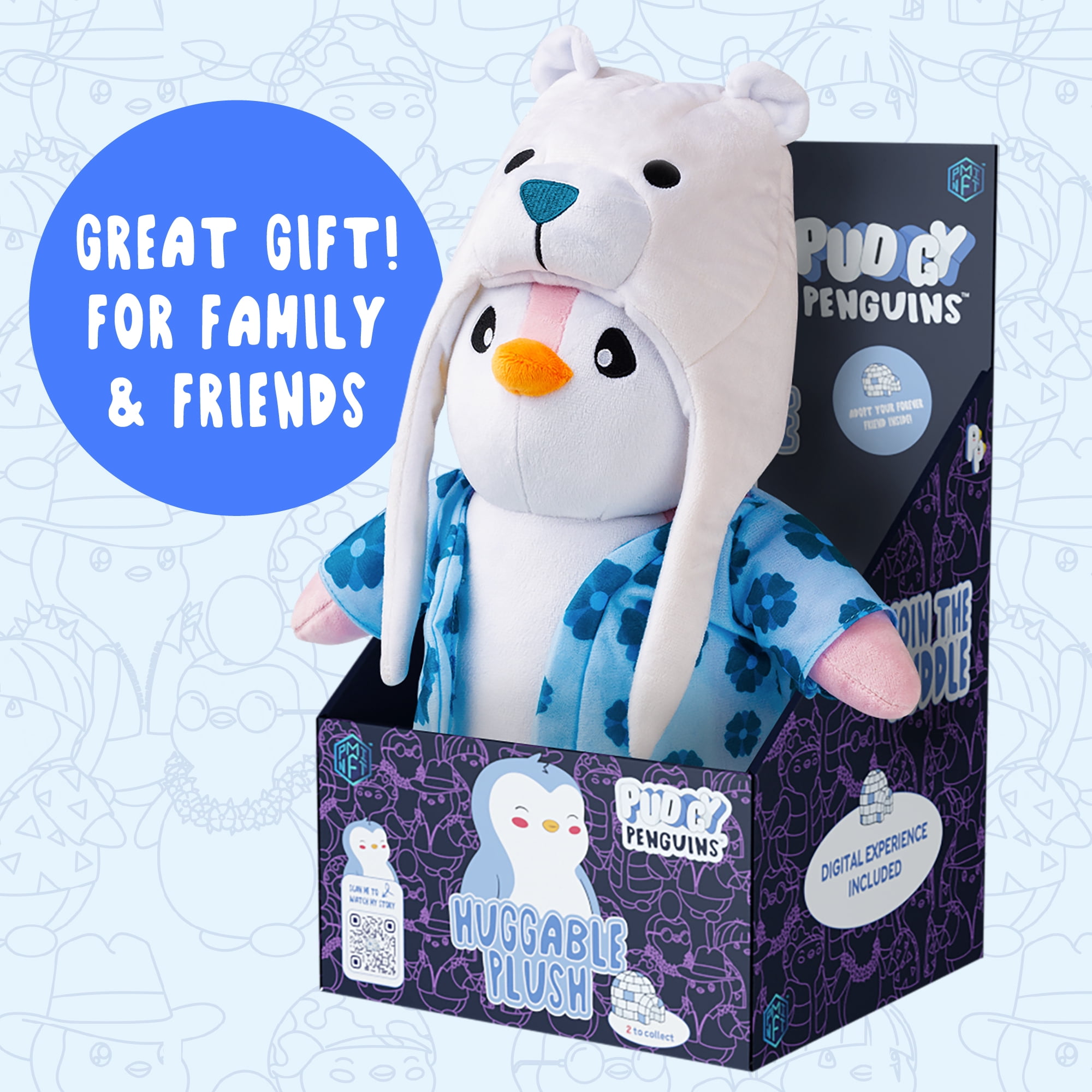 Pudgy Penguins 12-inch White-Pink Huggable Plush with Multicolor Accessories