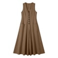 thumbnail image 4 of JMYHOAM Robes pour Femmes Robes d'Été pour Femmes Robe Débardeur en Lin Ample avec Poches Manches Trois-Quarts Longue Robe, Brun, P-TTG, 4 of 7