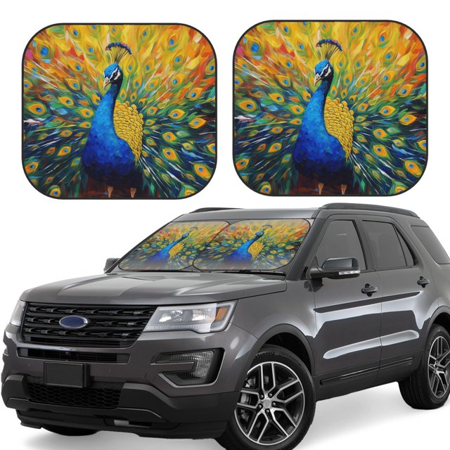 Vsdgher Peacocks Print Car Windshield Sun Shade, Reflective Sunshade Window Sunshade Sun Visor Protector Fit for Cars,Trucks,SUVs-Large