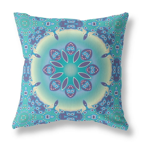 Jewel Circle Faux Suede Fabric Throw Pillow in Blue and Purple 18x18