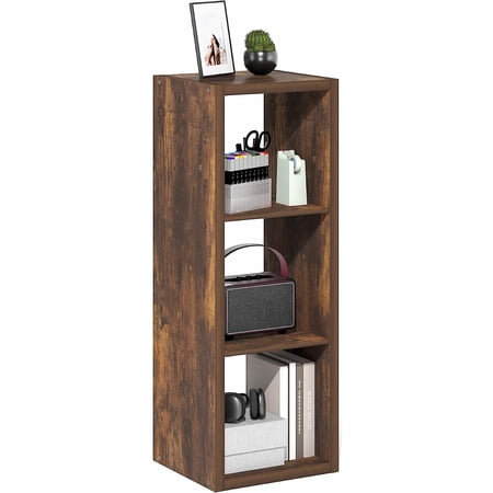 Cubicle Book Shelf, 3-Cube Bookshelf, Extra Thick Frame Horizontally & Vertically Reversible Bookcase with Open Back, 14.6" x 16" x 44", for Living Room, Bedroom, Home Office, Amber Pine