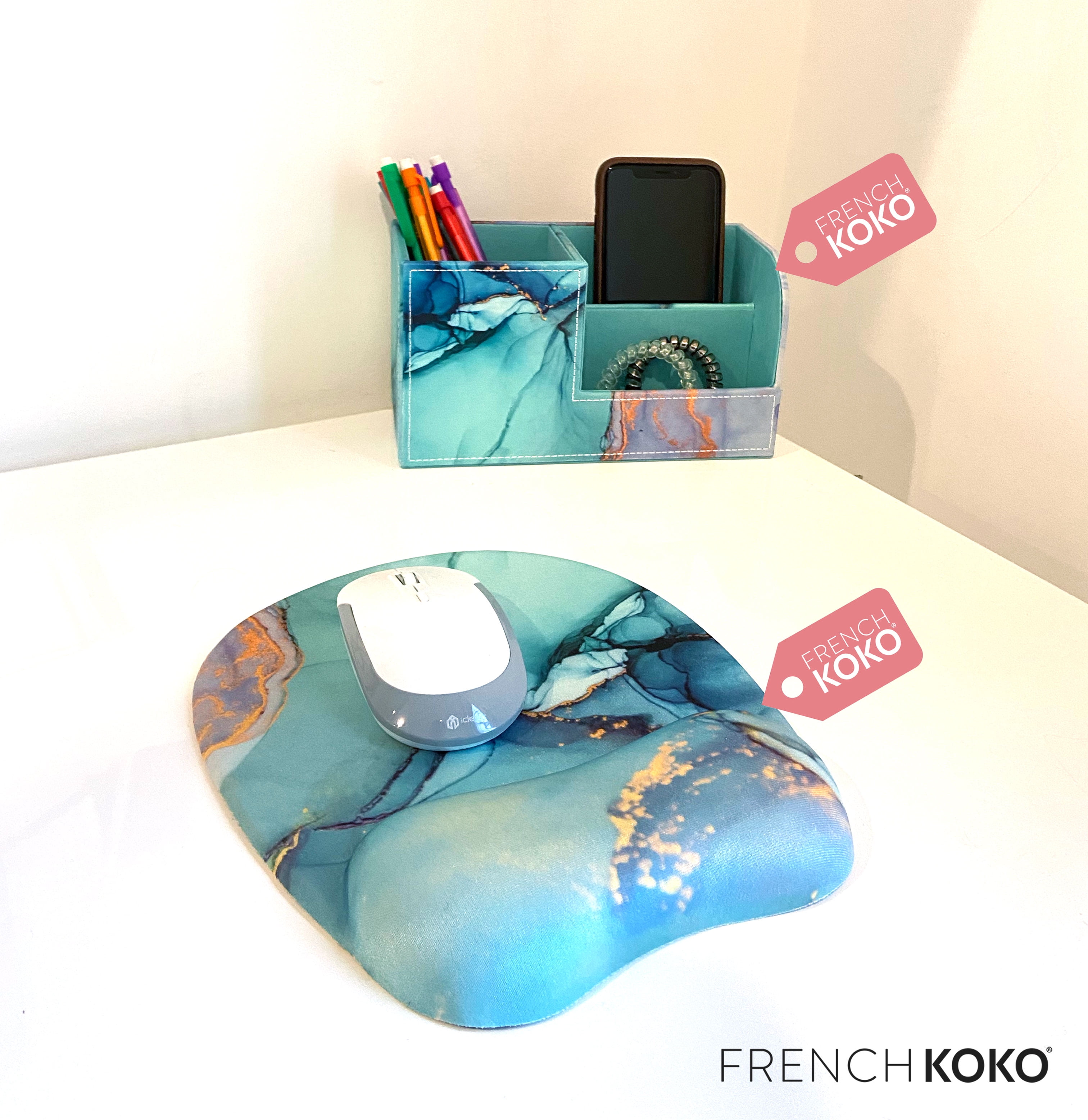 French KOKO Large PU Leather Desk Organizer Pen Holder Office