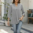thumbnail image 2 of 3/4 Sleeve Shirts for Women Dressy Casual Solid V Neck Lightweight Soft Tshirts Flowy Tunic Tops Loose Fit (M, Gray), 2 of 5