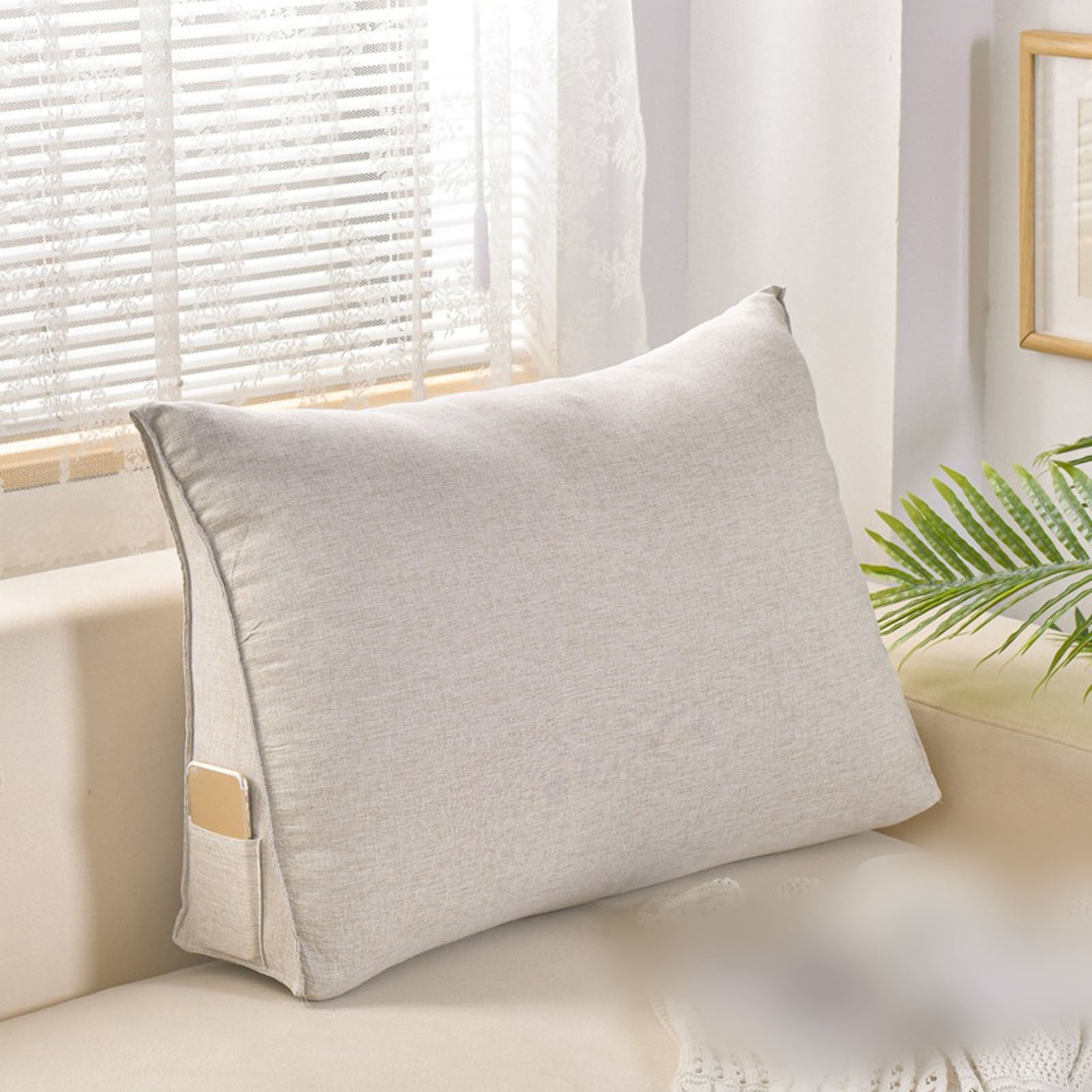 Triangular Back Support Pillow - Large Wedge Bolster Cushion for Reading in Bed & Sofa - Lumbar Neck Support with Removable Cover - Office Chair & Daybed Pillow
