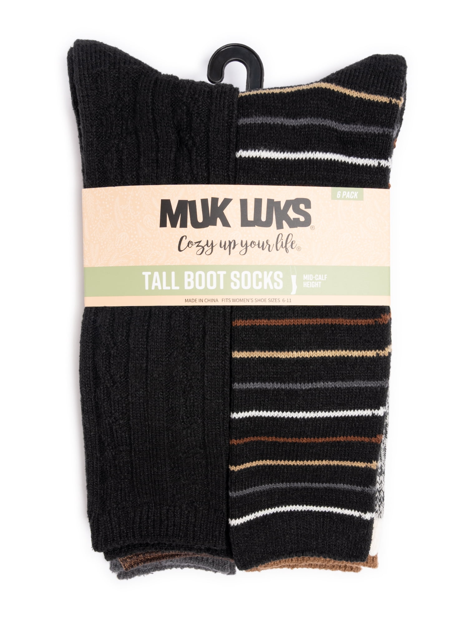 MUK LUKS Women's Fluffy Dream Tall Boot Socks, 6-Pack, OSFM