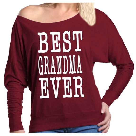 Shop4Ever Women's Best Grandma Ever Grandparent Off Shoulder Long Sleeve Shirt