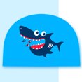 thumbnail image 2 of Gorro de natación 3D PU para , gorros de natación para menores de 12 años Niño niña con gorro de baño de pelo corto a mediano - Azul Shark1 Tiburón azul1 Sunnimix Nadar infantil, 2 of 8