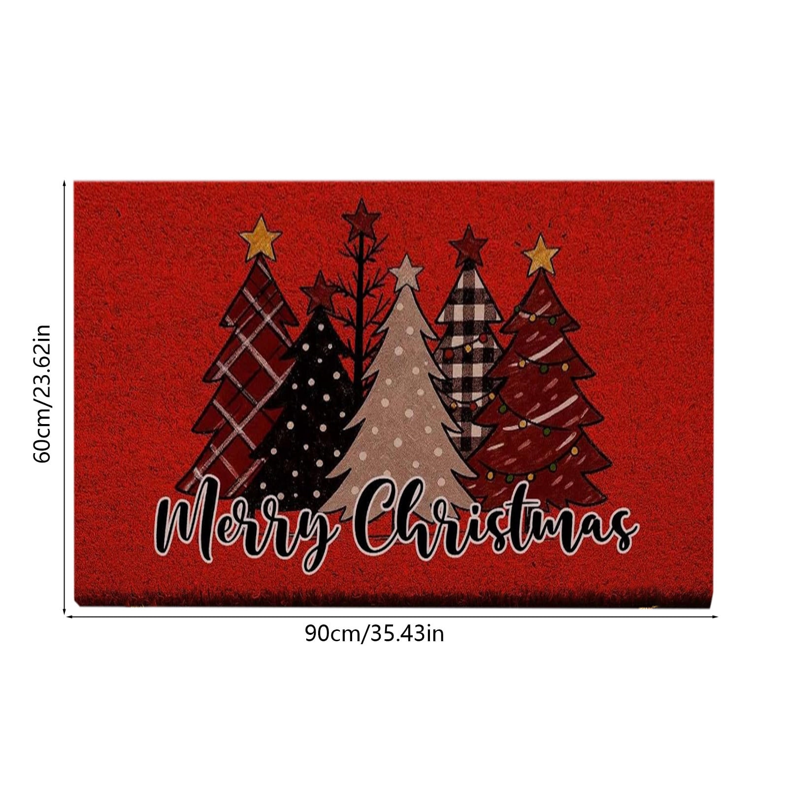 Christmas Welcome Natural Coir Door Mat, Forest Christmas Tree Front Door Outdoor Doormat Outside Entrance Porch Non Slip Rubber Rug Winter Xmas Farmhouse Decor 24*35in M-A