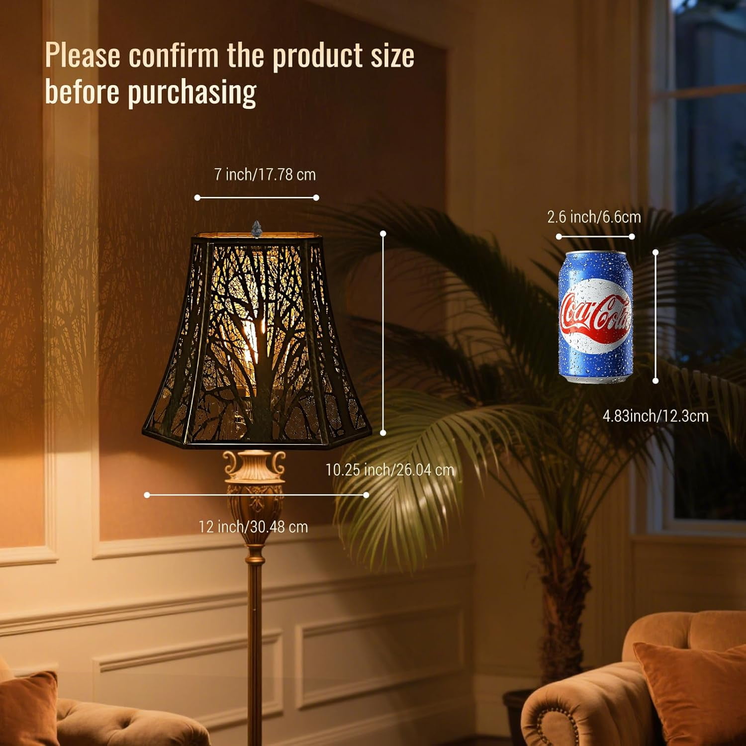 Square Cut Corner Metal Lamp Shades For Table Lamp, SWAIFDEE Medium Bell Lampshade For Floor Lamp Shade(Spider Fitter) 7" x 12"x 10.5" H , Bronze Gold Tree Pattern