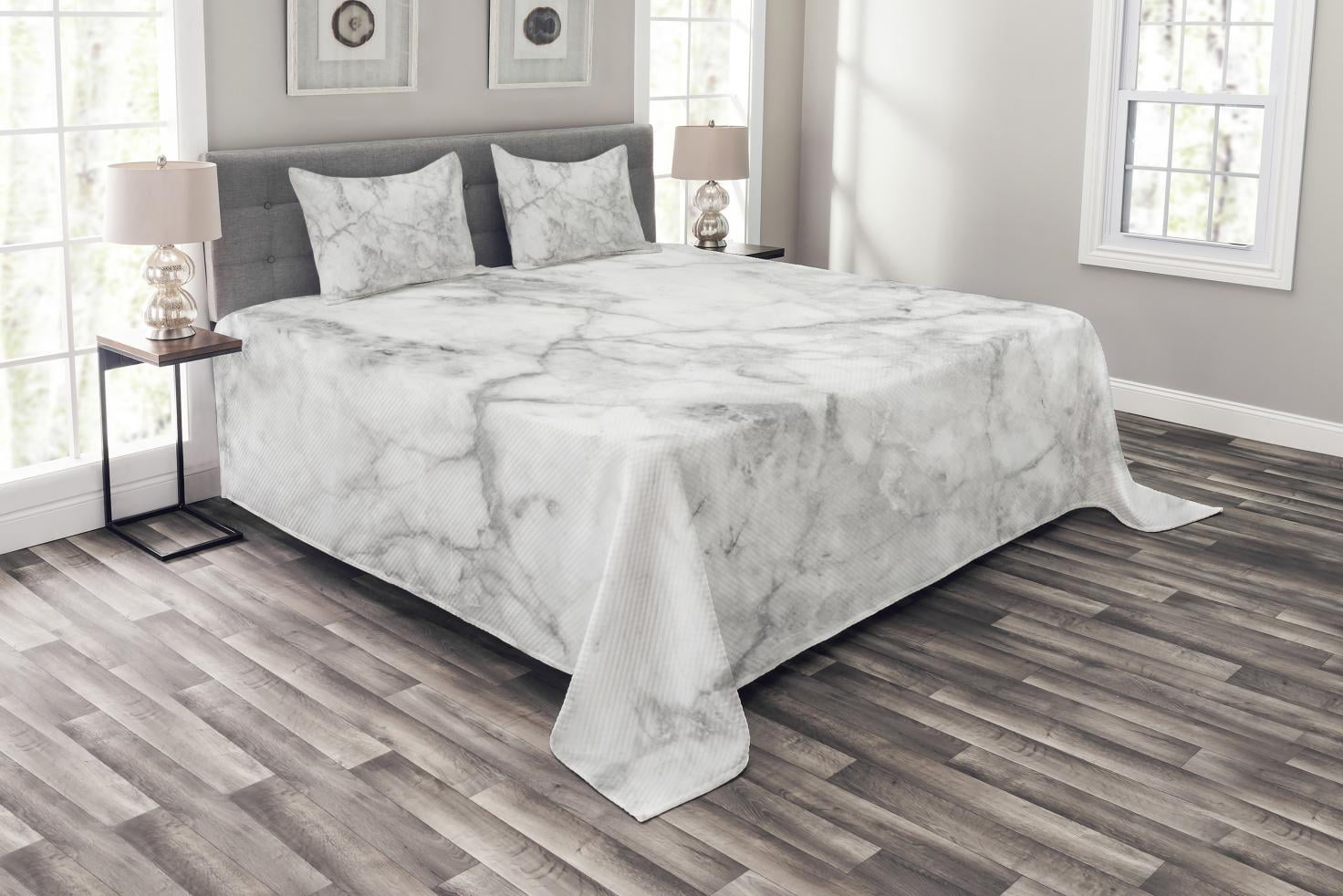 Marble Bedspread Set King Size, Fractured Lines Stained Grunge Surface