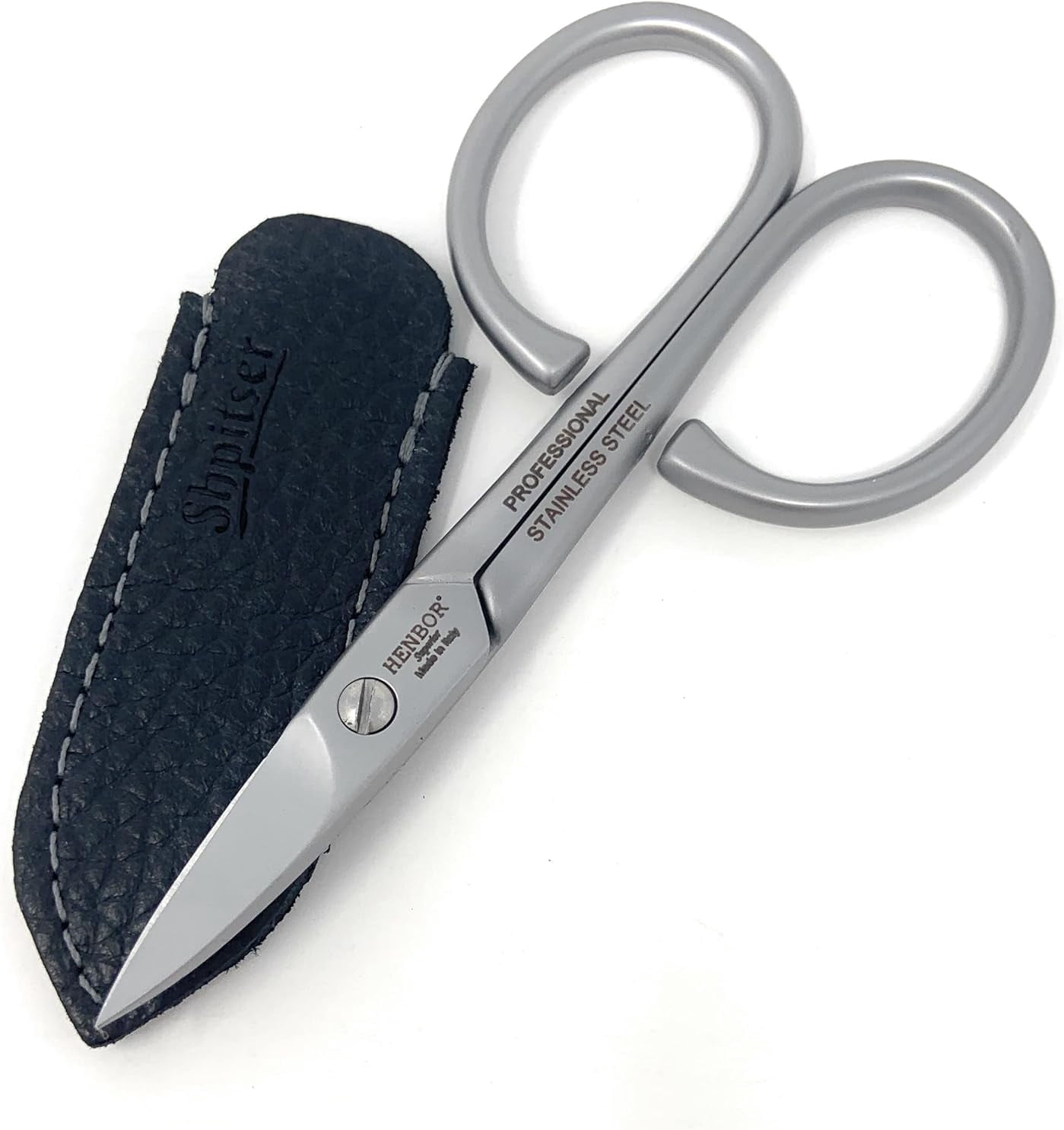 Professional Nail Scissors Luxury Stainless Steel Manicure Tools in SHPITSER Genuine Leather Case Made in Italy (Safety Baby Scissors)