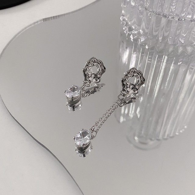 Woman Asymmetric Diamond Love Metal Chain Earrings Christmas, GiftAsymmetrical Fringe
