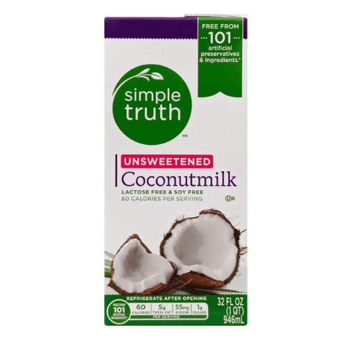3 PK Simple Truth Dairy Free Shelf Stable Unsweetened Plain Coconut Milk Quart