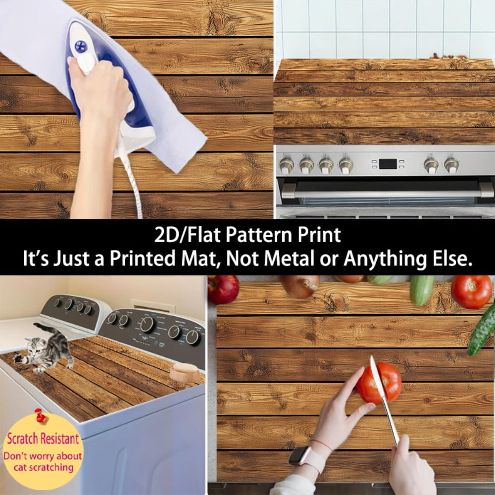 2D Flat Stove Cover Protector, Wood Grain Pattern Kitchen Counter Cover Mat, Scratch Resistant Stove Top Cover, Multipurpose Surface Protection Pad, 28.3 x 20.5 Inches