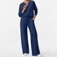 thumbnail image 5 of SUNBS Two Piece Outfits Women Fall Sweatsuits Henley Neck Tops Lounge Sets Wide Leg Pants Vocation Travel Outfits, 5 of 8