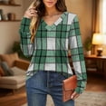 thumbnail image 5 of YUGYXL Women's Fashion Tunic Shirts V Neck Plaid Button Up Tops Long Sleeve Irregular Casual Comfort T-Shirts Green XXL, 5 of 8
